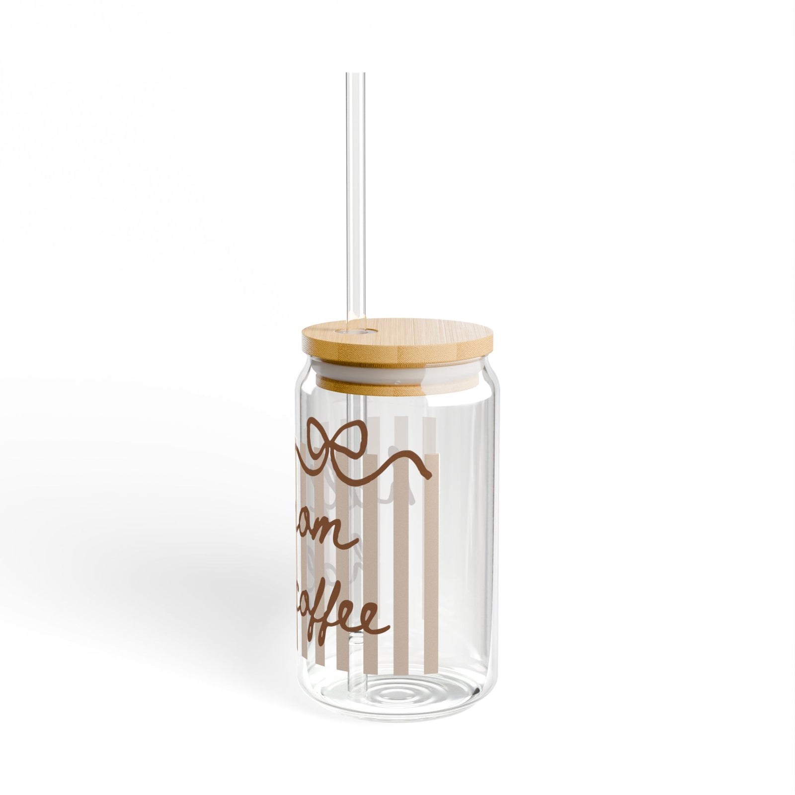 Half Mom Half Coffee Sipper Glass 16oz Reusable Drink Jar with Lid & Straw
