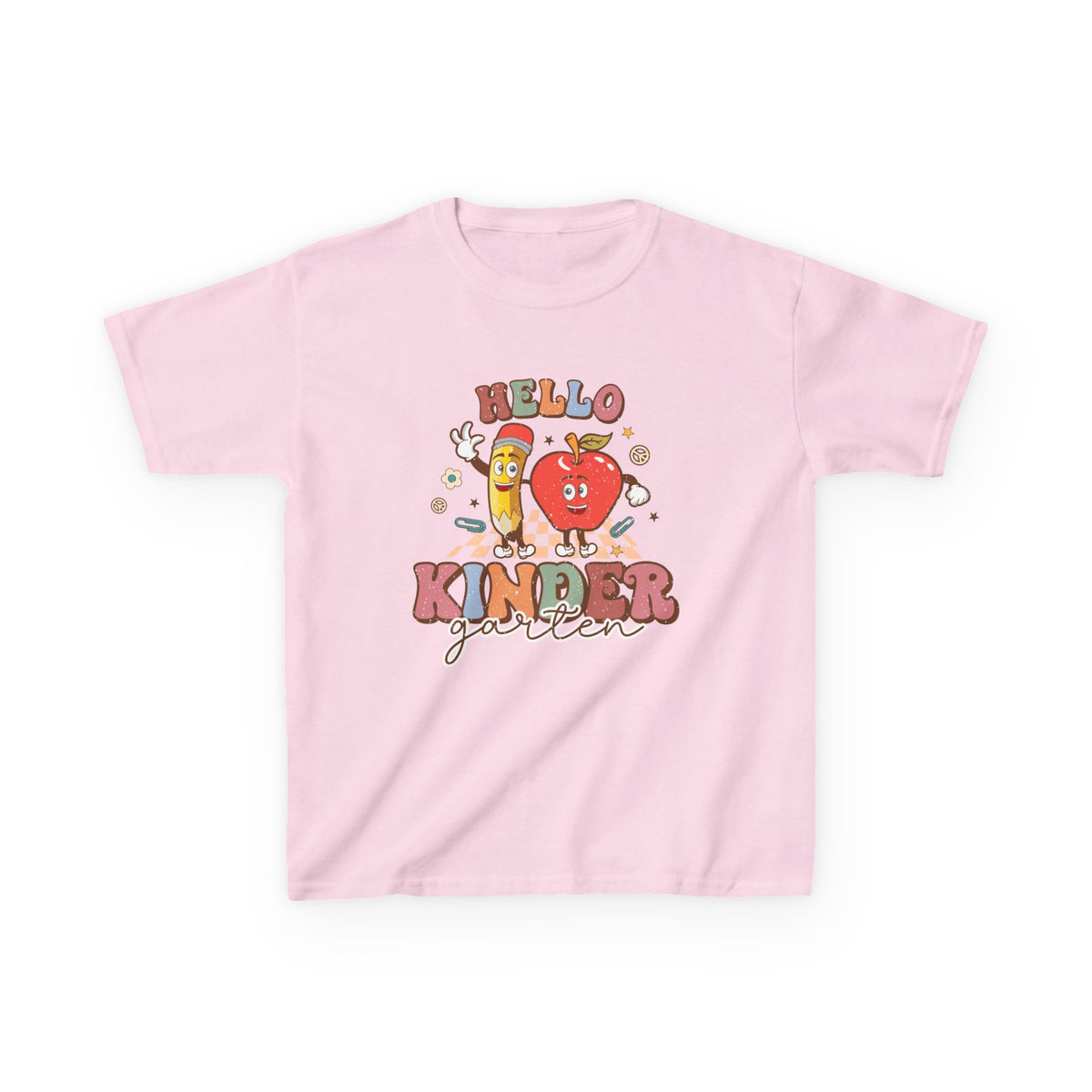 Hello Kindergarten Cute Apple & Pencil Graphic Tee Back-to-School Kids T-Shirt
