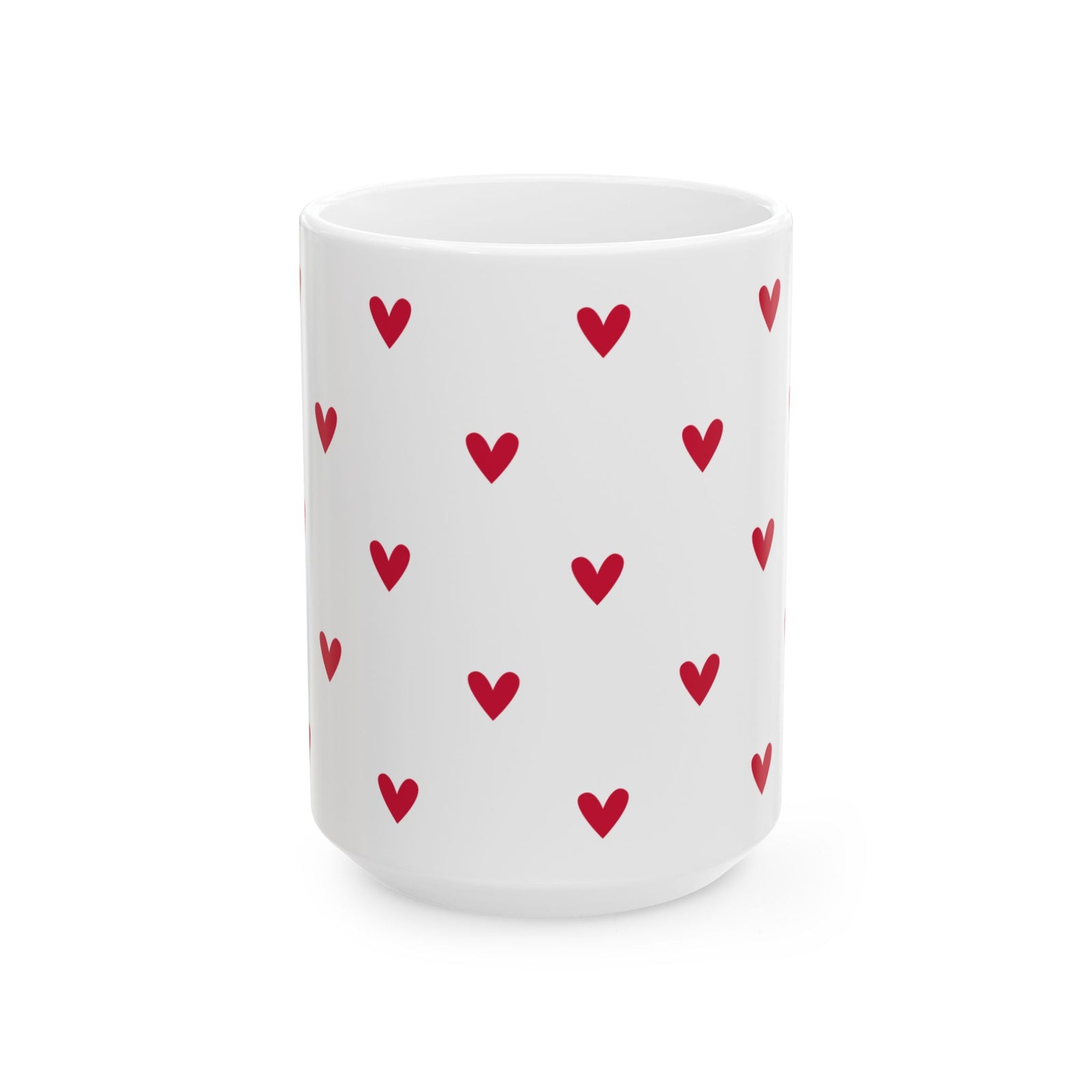 Red Heart Pattern Ceramic Mug — Cute Valentine Coffee Cup (11oz & 15oz)