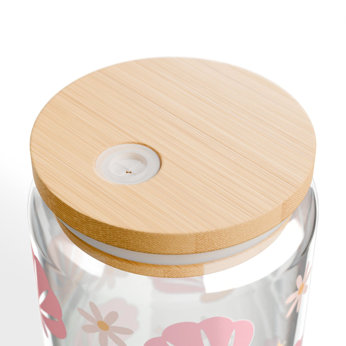 Floral & Seashell Pink Sipper Glass 16oz — Reusable Drink Jar with Lid & Straw