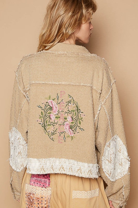 POL Crochet Patch Embroidered Button Up Jacket - Sydney So Sweet