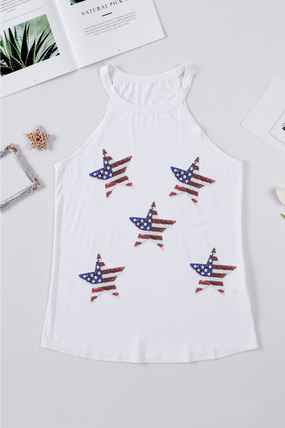 Sequin US Flag Star Grecian Neck Tank - Sydney So Sweet