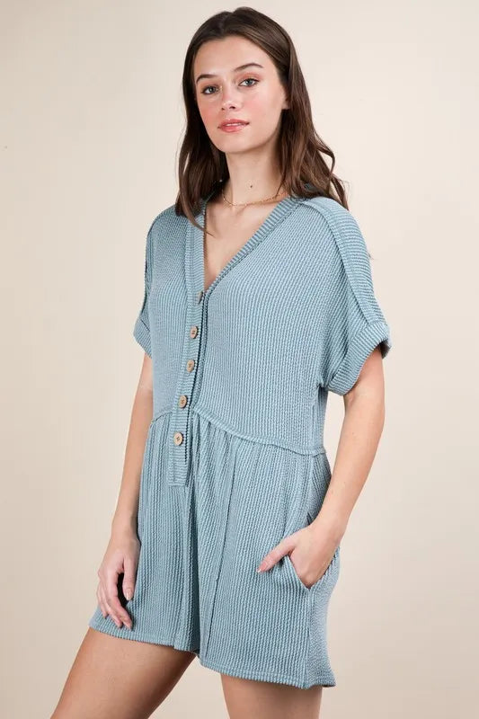 VERY J Two Tone Ribbed Knit Comfy Casual Romper - Sydney So Sweet