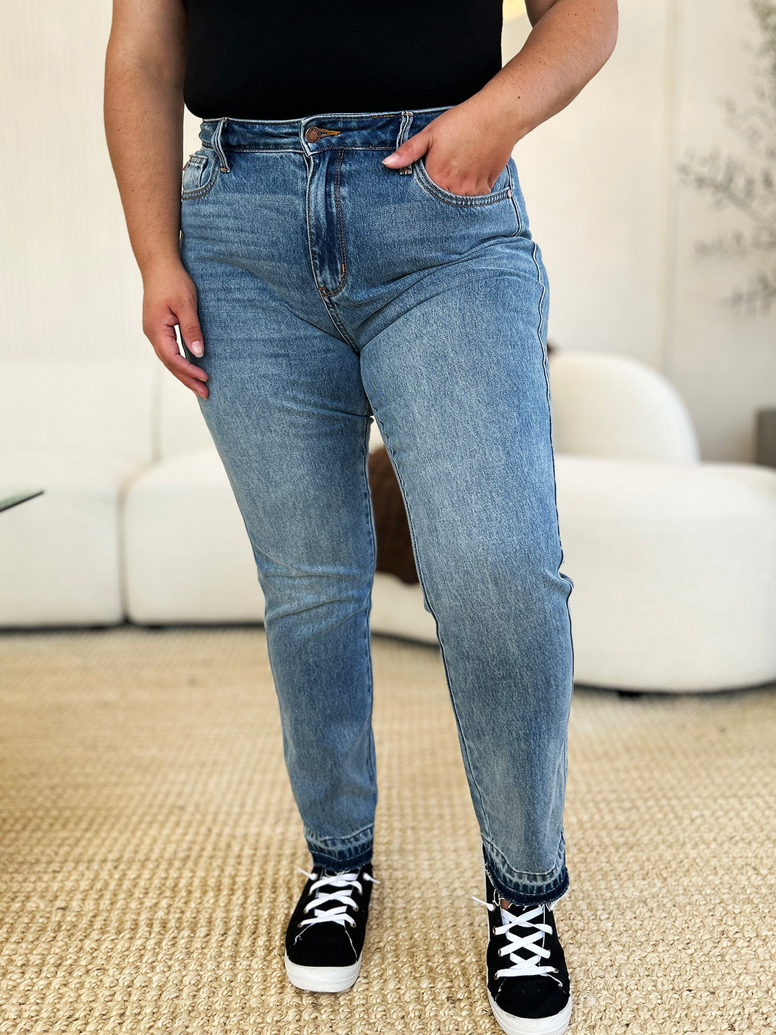 Judy Blue Full Size Mid Rise Rigid Magic Release Hem Jeans - Sydney So Sweet