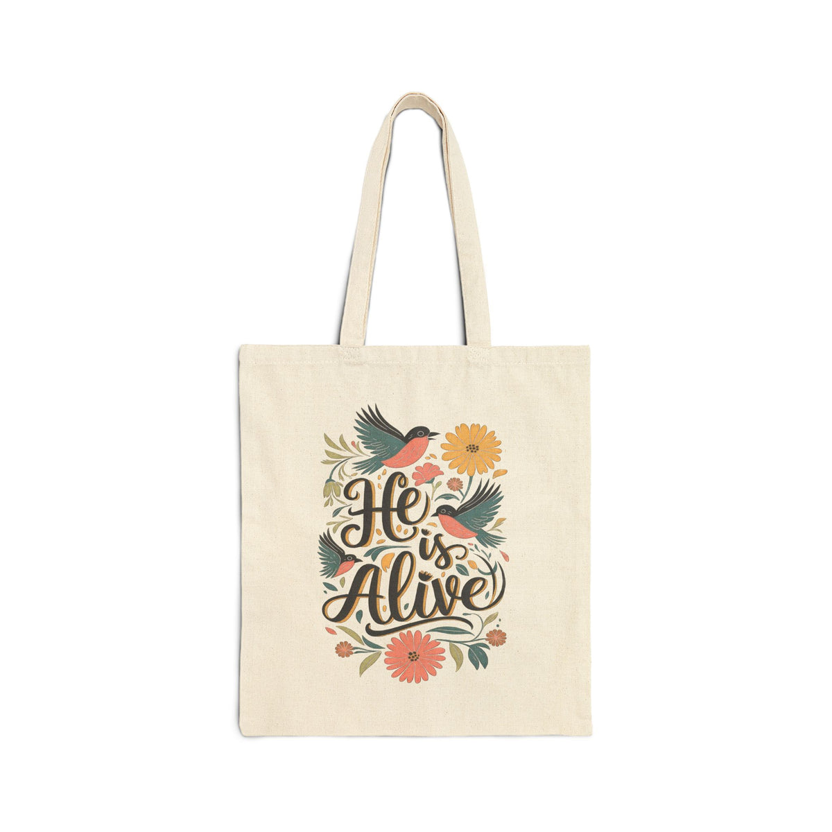 He Is Alive Floral Birds Christian Easter Cotton Canvas Shopper Tote Bag