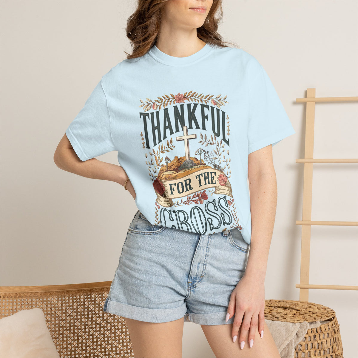 Thankful for the Cross Christian T-Shirt Faith & Gratitude Graphic Tee