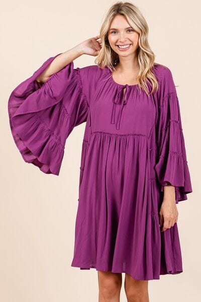 Mittoshop Frill Tie Neck Bell Sleeve Dress - Sydney So Sweet