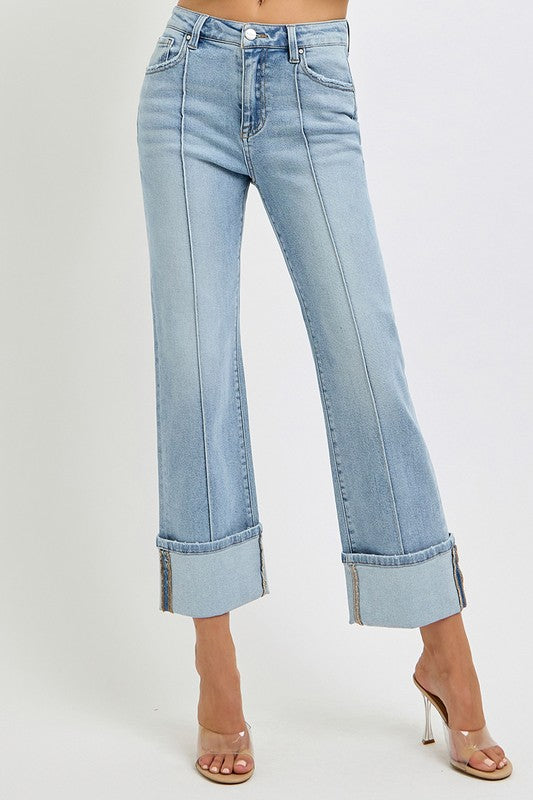 RISEN Plus Size Ankle Straight Leg Cuffed Jeans - Sydney So Sweet