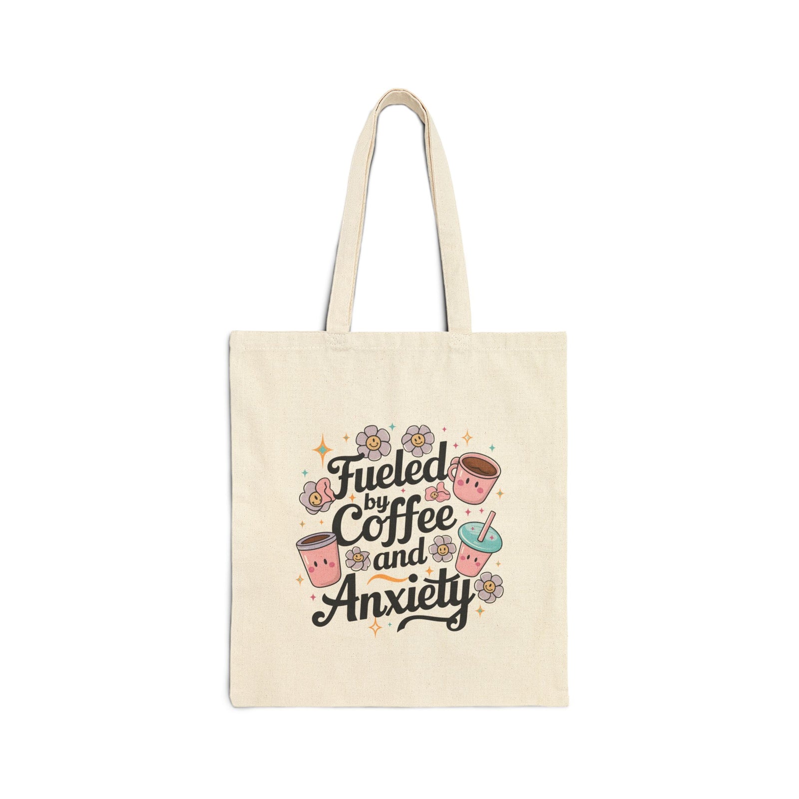 Fueled by Coffee and Anxiety Kawaii Cotton Canvas Shopper Tote Bag