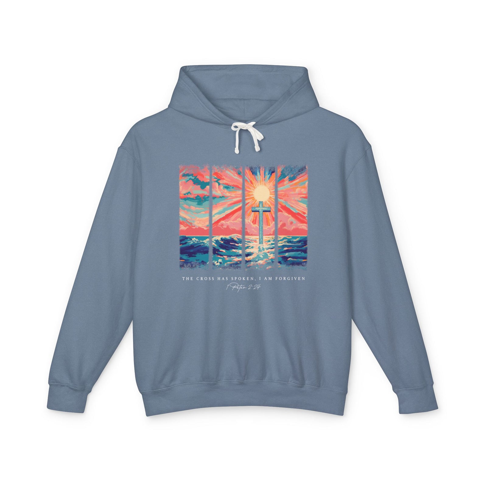 The Cross Has Spoken I am Forgiven Christian Cross Sunset Hoodie Graphic Sweatshirt