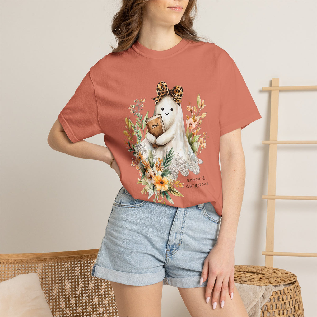 Bible Ghost Floral Tee Armed & Dangerous Cute Halloween Graphic T-Shirt