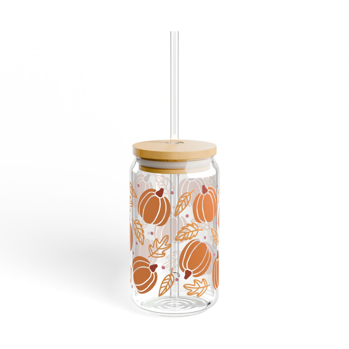 Pumpkin Leaf Fall Sipper Glass 16oz Reusable Drink Jar with Lid & Straw