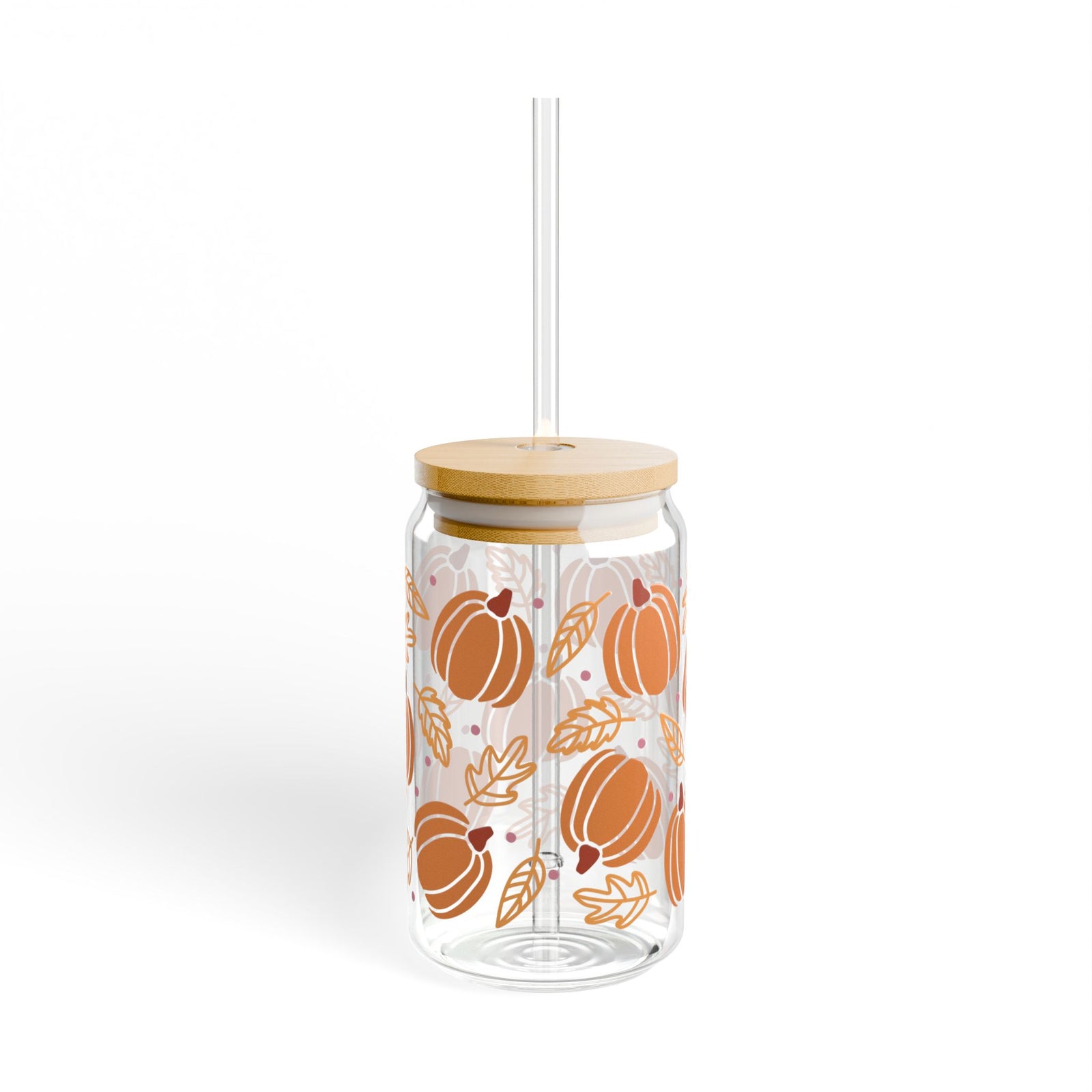 Pumpkin Leaf Fall Sipper Glass 16oz Reusable Drink Jar with Lid & Straw