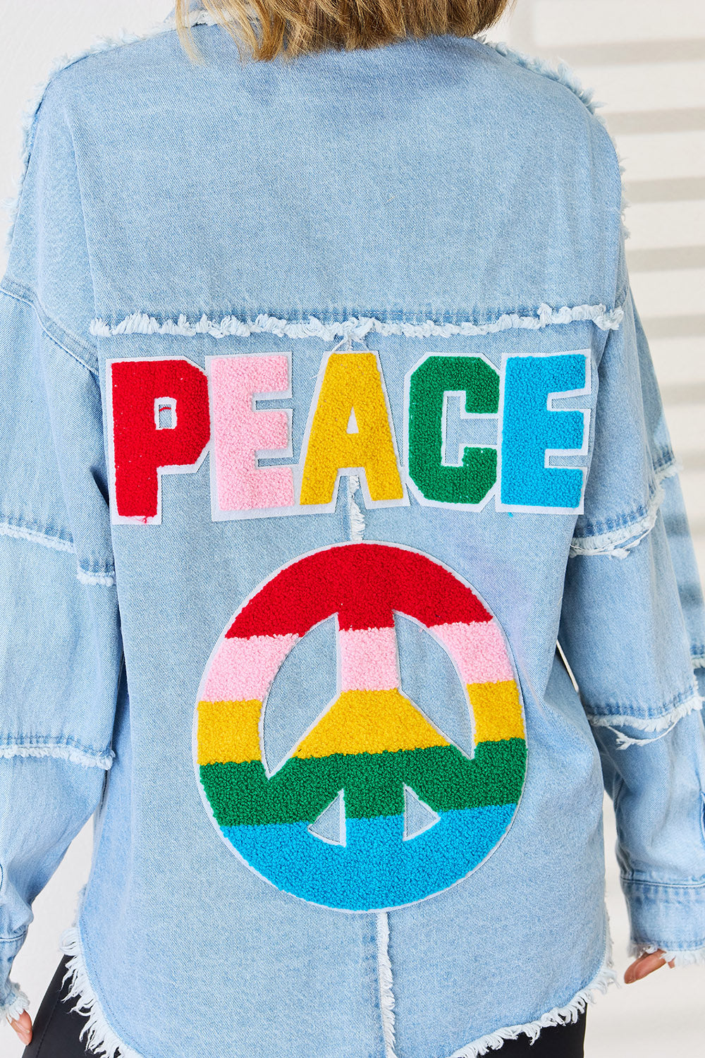 PEACE Raw Hem Dropped Shoulder Denim Top - Sydney So Sweet