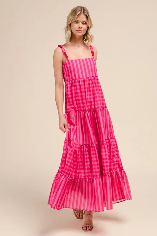 SO ME Stripe Tiered Maxi Dress with Colorful Chain Strap - Sydney So Sweet