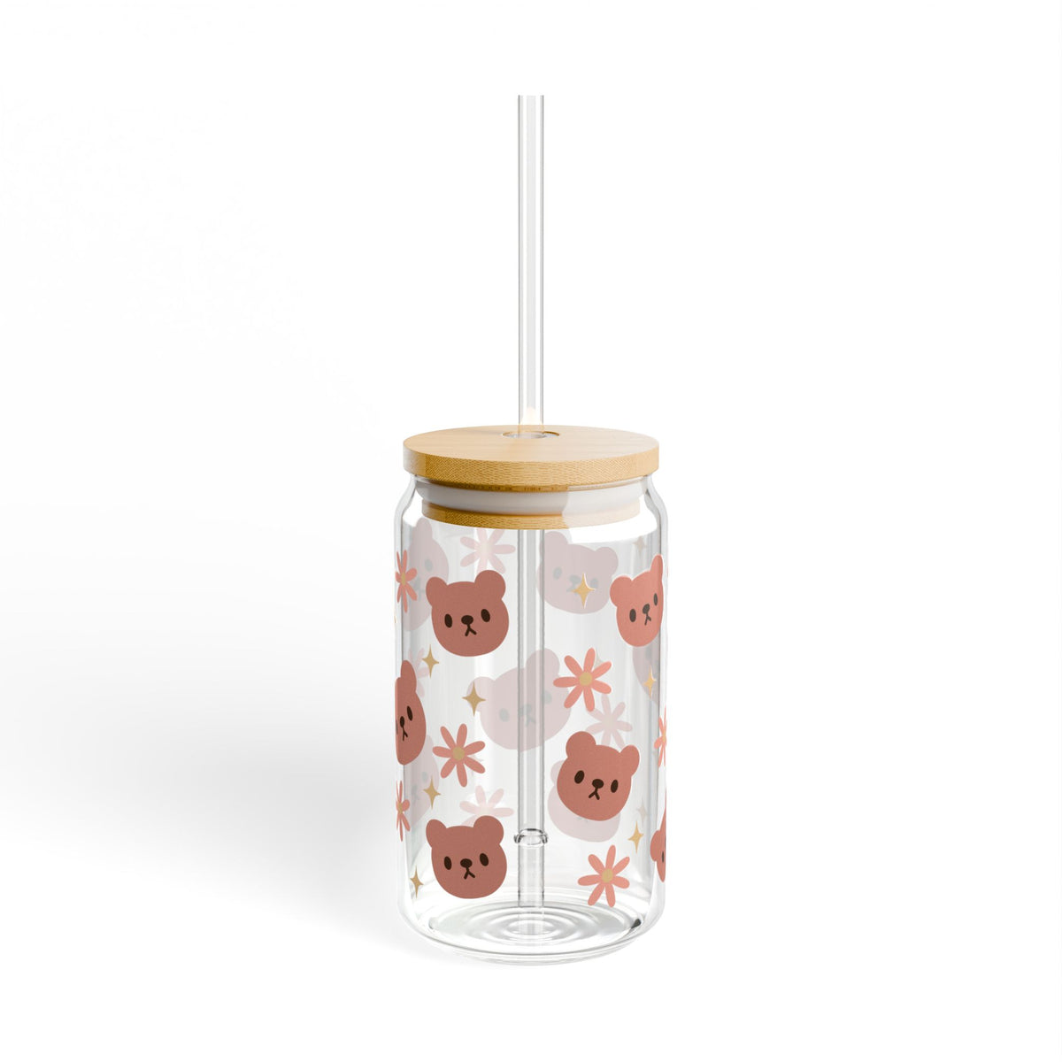 Beary Cute Tumbler Sipper Glass 16oz — Reusable Drink Jar with Lid & Straw - Sydney So Sweet