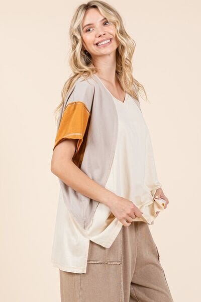 Mittoshop Color Block V-Neck Short Sleeve T-Shirt - Sydney So Sweet