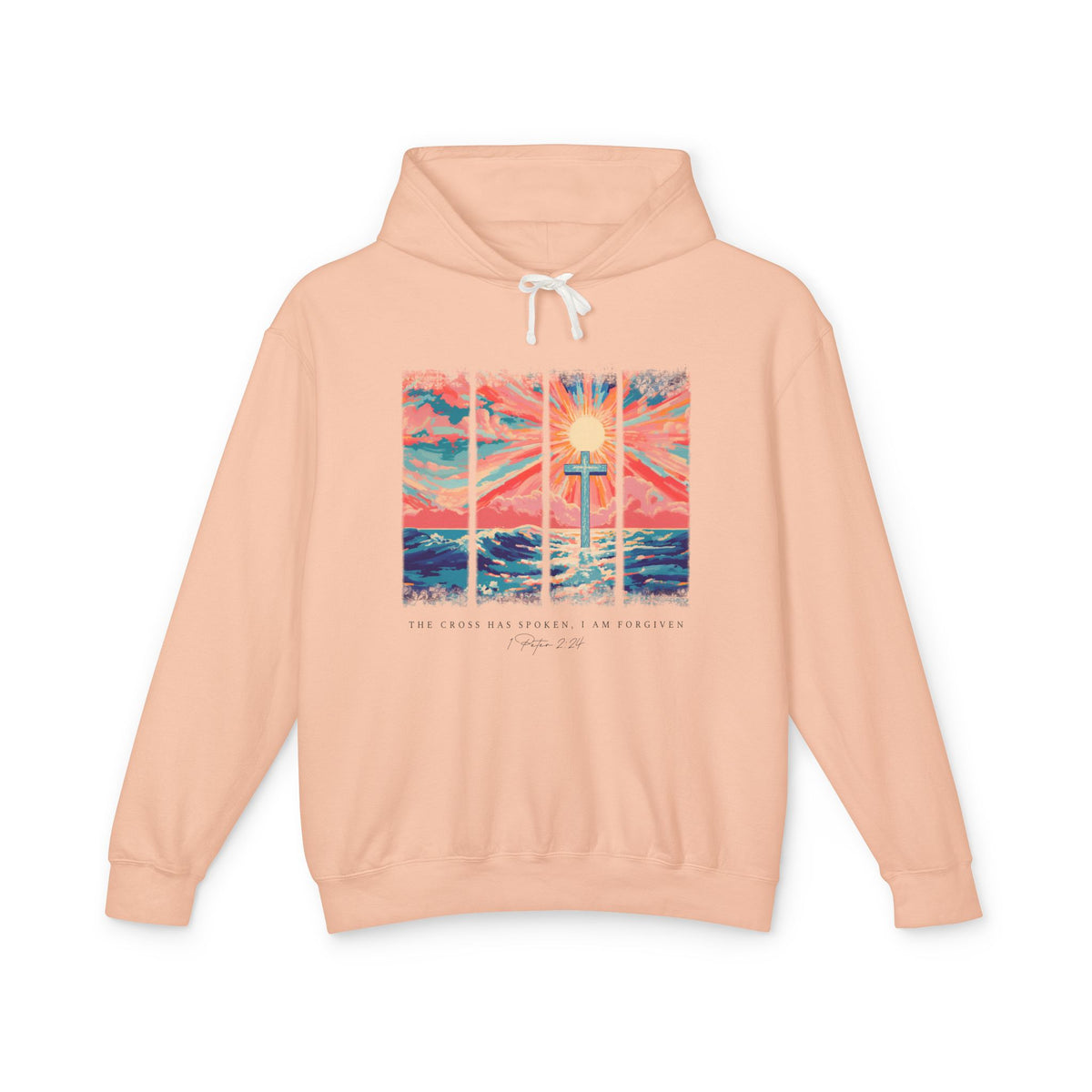 The Cross Has Spoken I am Forgiven Christian Cross Sunset Hoodie Graphic Sweatshirt