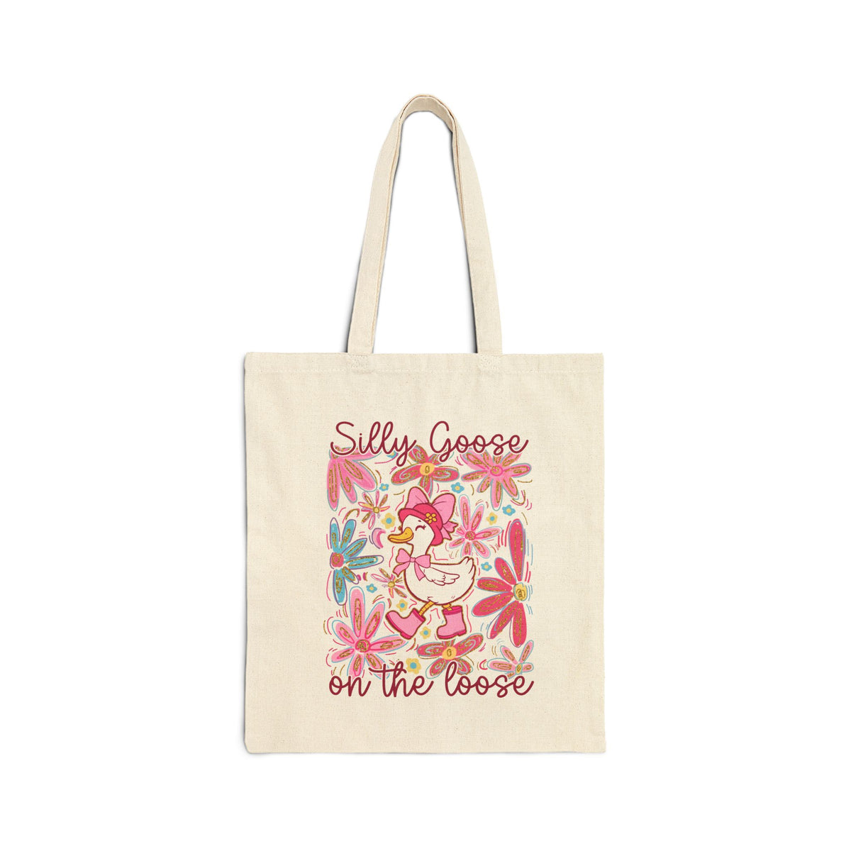 Silly Goose on the Loose Floral Cotton Canvas Tote Bag