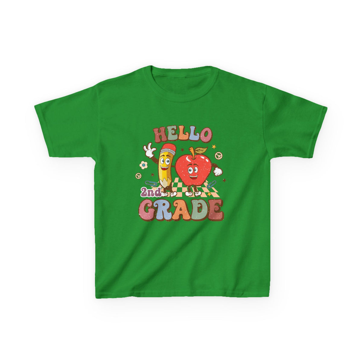 Hello 2nd Grade Cute Apple & Pencil Graphic Tee Back-to-School Second Grade Kids T-Shirt