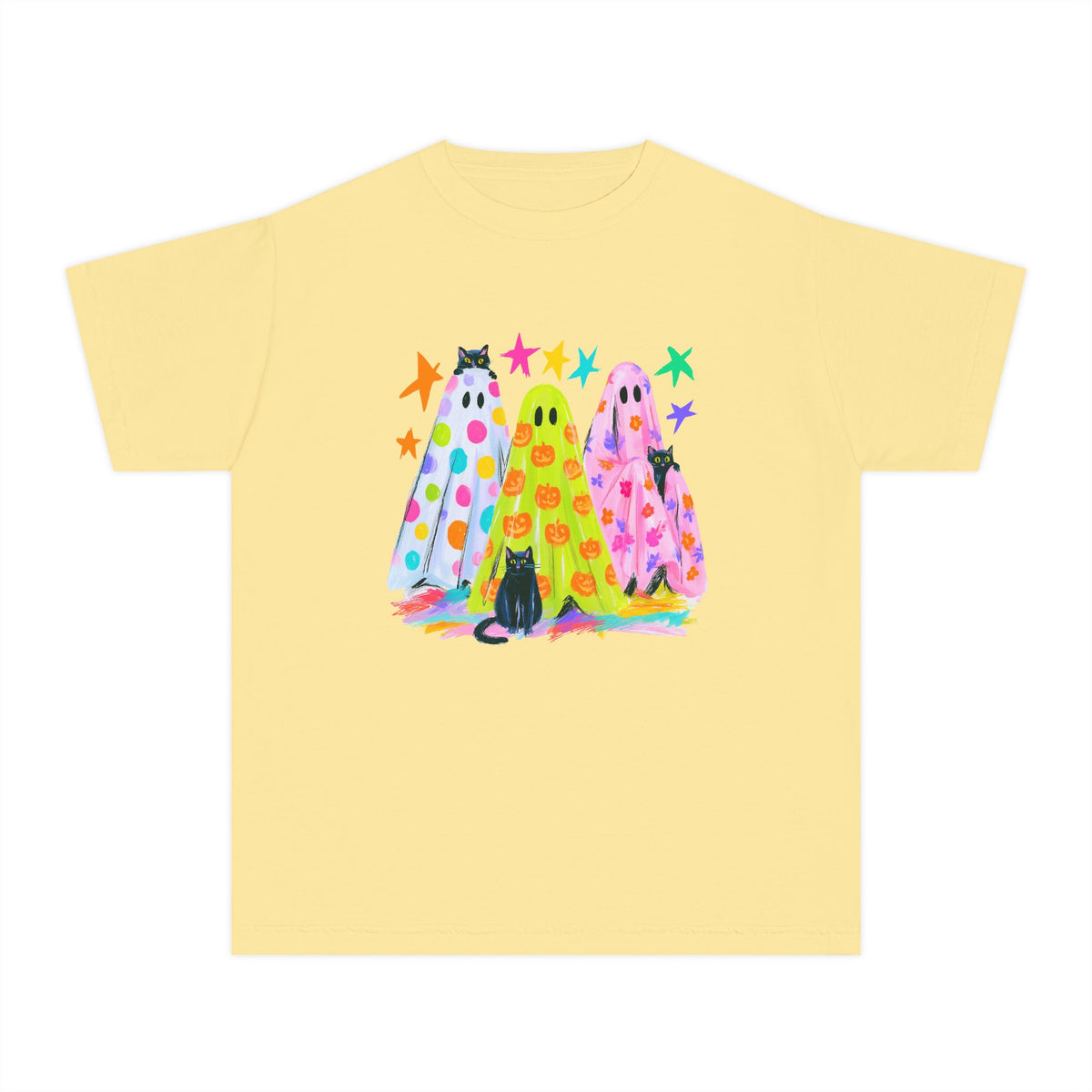 Colorful Polka Dot Halloween Ghost T-Shirt Fun Kids Graphic Tee