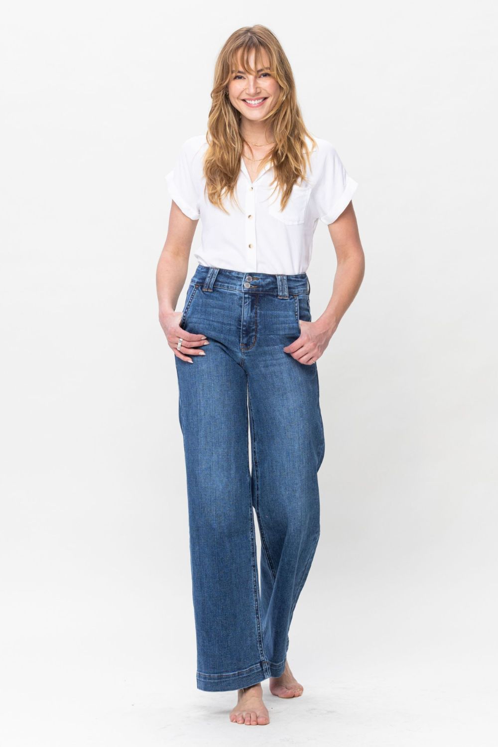 Judy Blue Full Size Double Button Wide Leg Jeans - Sydney So Sweet