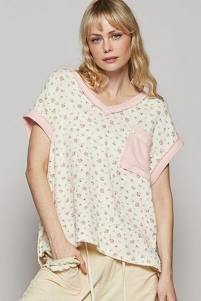 POL Floral V-Neck Short Sleeve T-Shirt - Sydney So Sweet