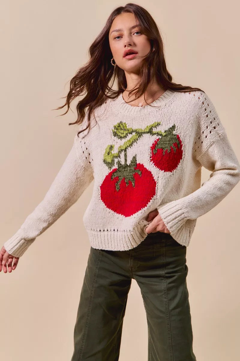 SO ME Vegetable Round Neck Long Sleeve Sweater - Sydney So Sweet