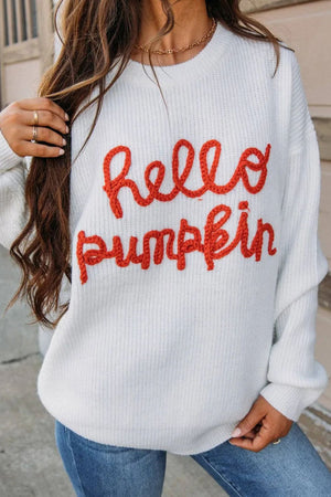 Hello Pumpkin Round Neck Long Sleeve Sweater - Sydney So Sweet