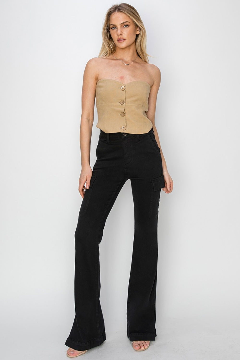 RISEN Full Size High Rise Side Slit Cargo Bootcut Jeans - Sydney So Sweet