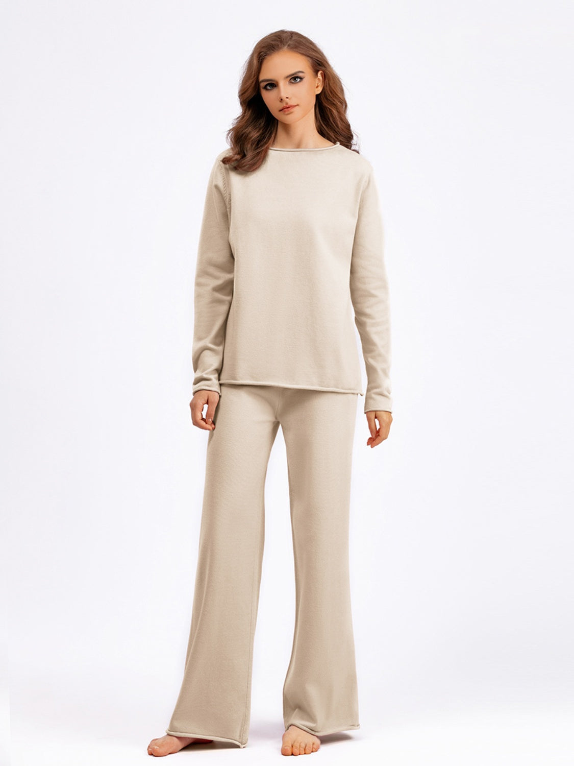 Basic Bae Rolled Round Neck Top and Pants Sweater Set - Sydney So Sweet