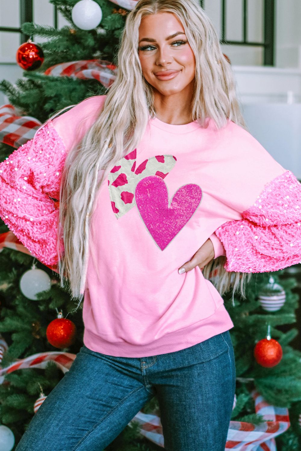 Valentine’s Day Sequin Heart Long Sleeve Sweatshirt - Sydney So Sweet