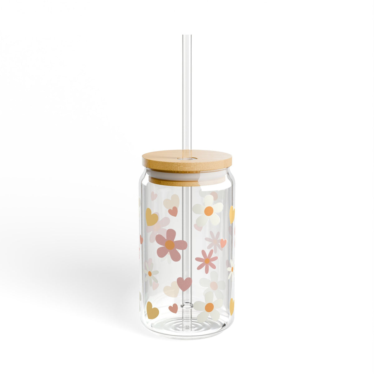 Summer Tumbler Sipper Glass 16oz — Reusable Drink Jar with Lid & Straw