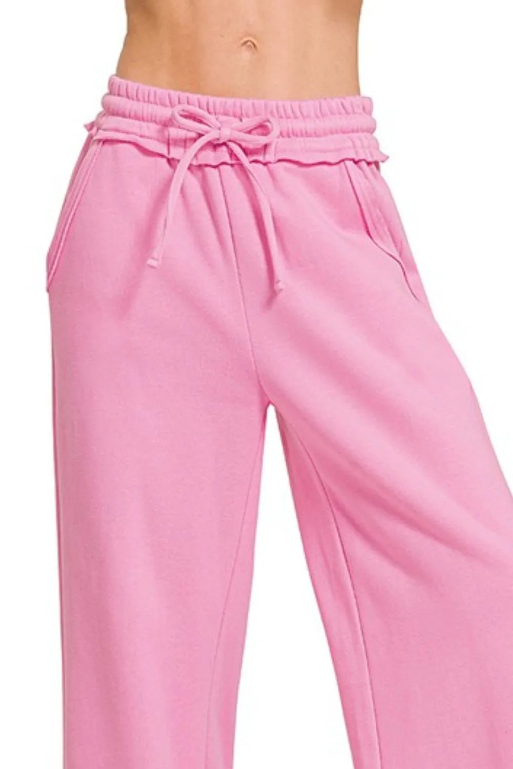 Zenana Fleece Exposed Seam Wide Leg Sweatpants - Sydney So Sweet