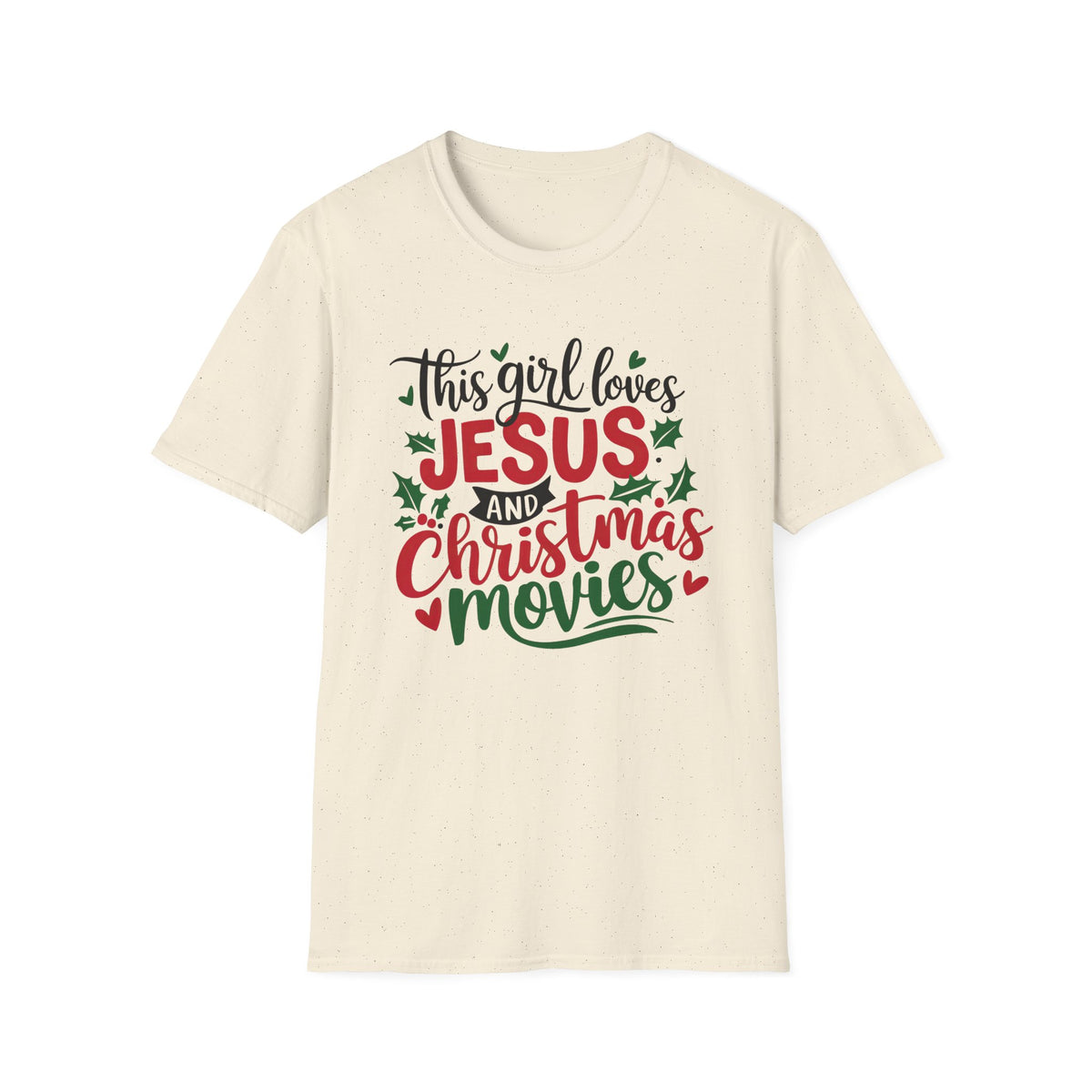 This Girl Loves Jesus & Christmas Movies Tee Christian Graphic T-Shirt