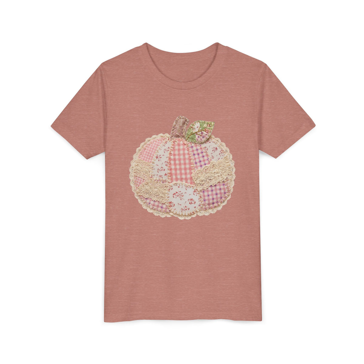 Pumpkin Patch Patchwork Tee Pink Floral Autumn Pumpkin Kids Graphic T-Shirt