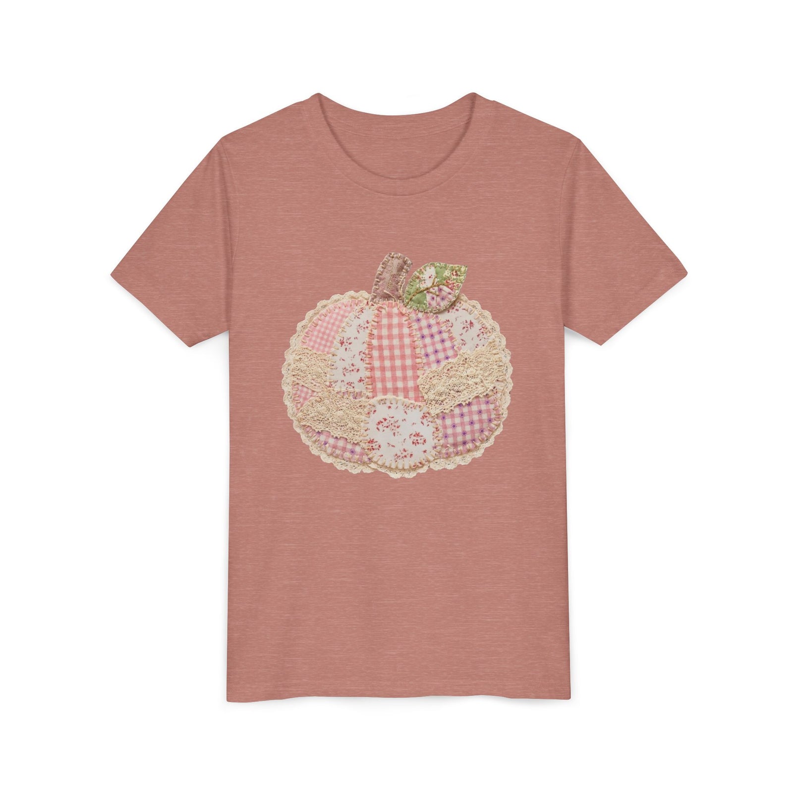 Pumpkin Patch Patchwork Tee Pink Floral Autumn Pumpkin Kids Graphic T-Shirt