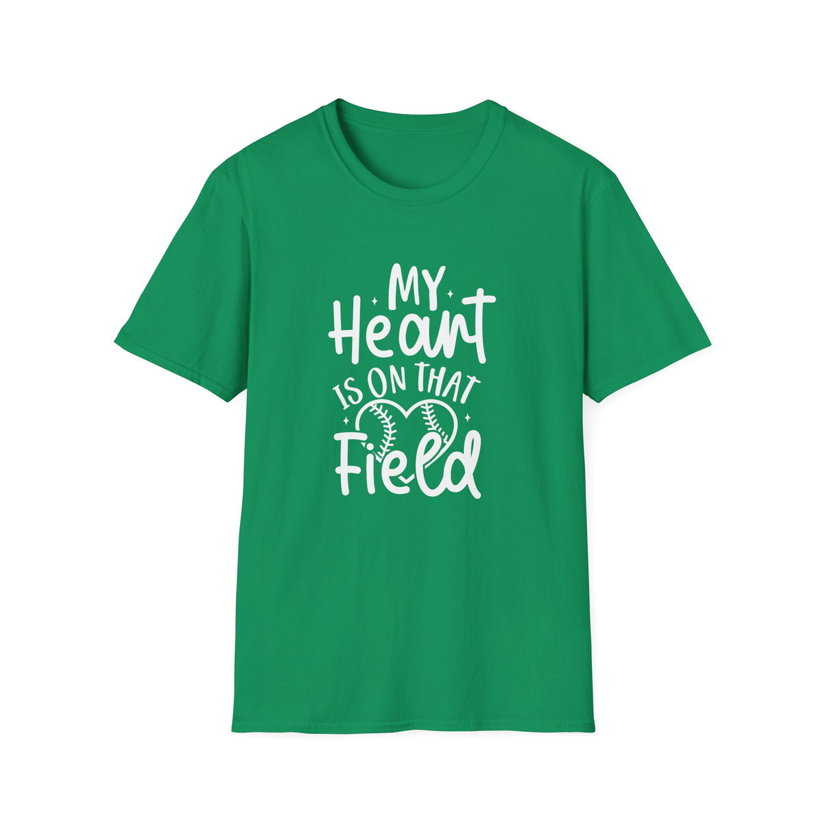 My Heart is On That Field Baseball or Softball Graphic T-Shirt Cute Sports Mom Tee (12 Team Colors)