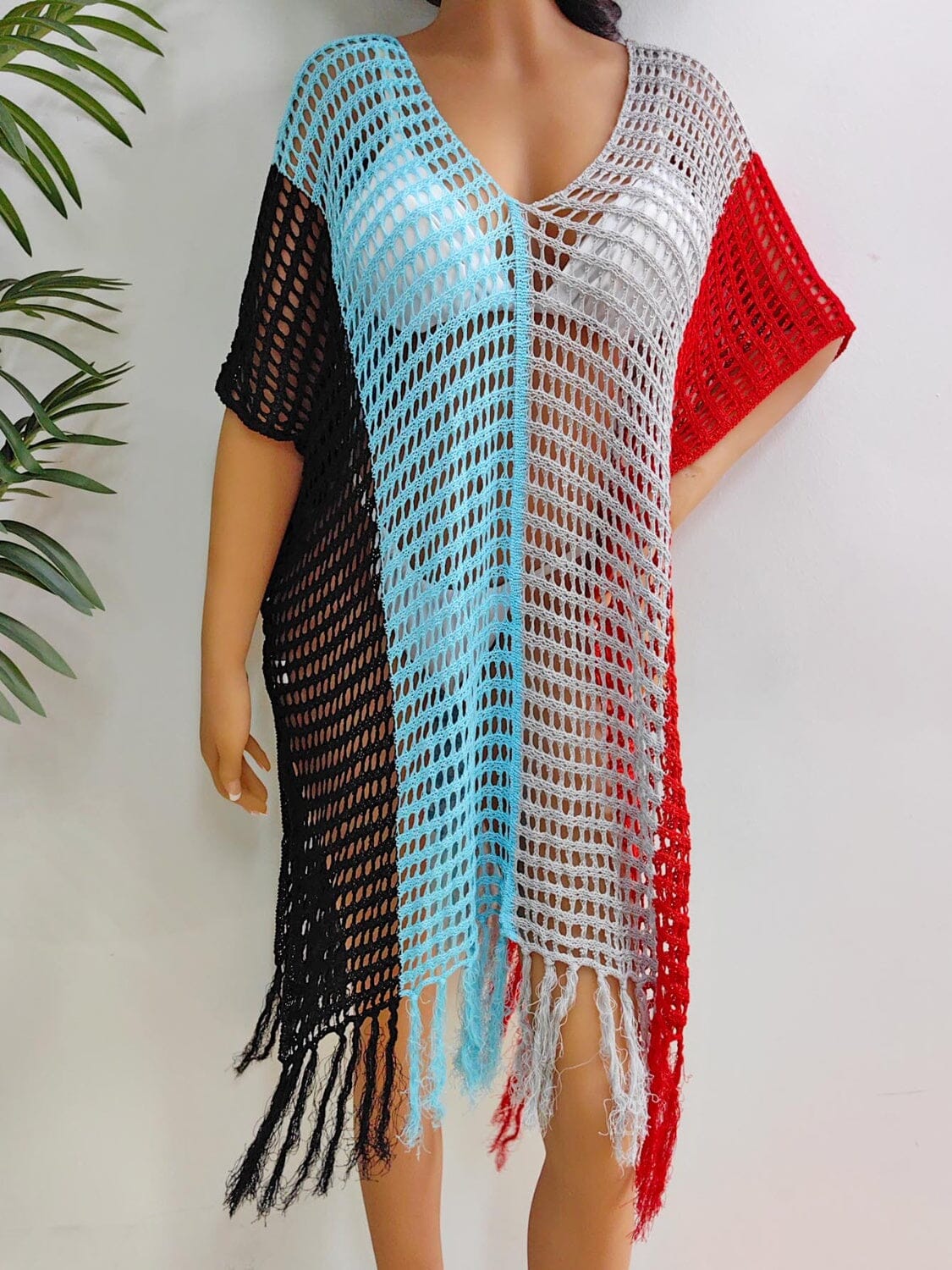 Fringe Color Block Scoop Neck Cover Up - Sydney So Sweet