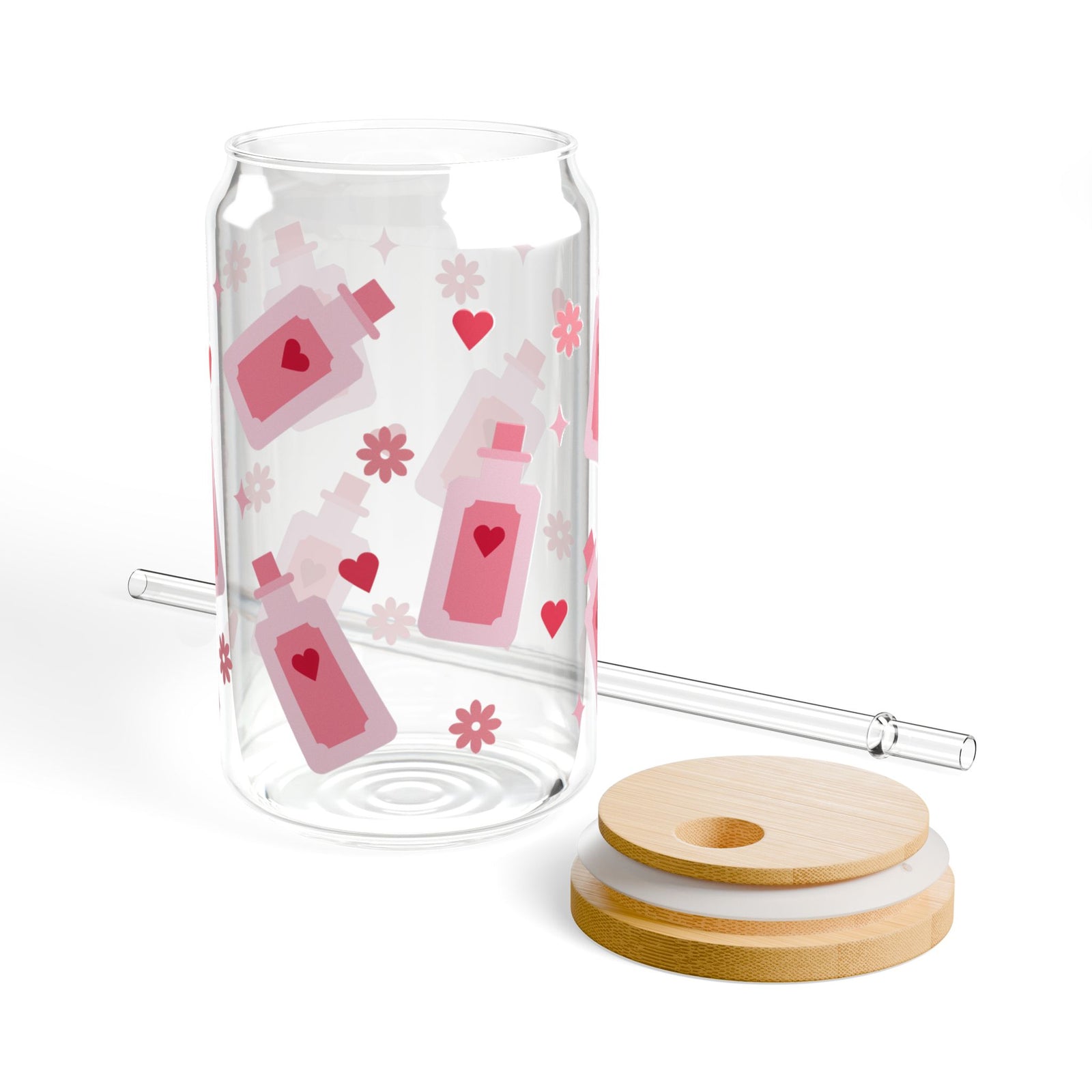 Love Potion Valentine Tumbler Sipper Glass 16oz — Reusable Drink Jar with Lid & Straw - Sydney So Sweet