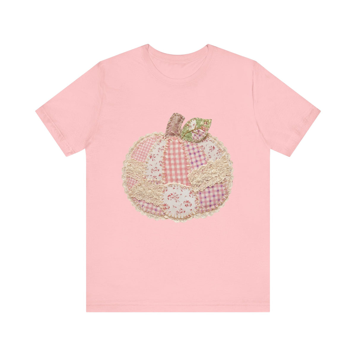 Pumpkin Patch Patchwork Tee Pink Floral Autumn Pumpkin Graphic T‑Shirt