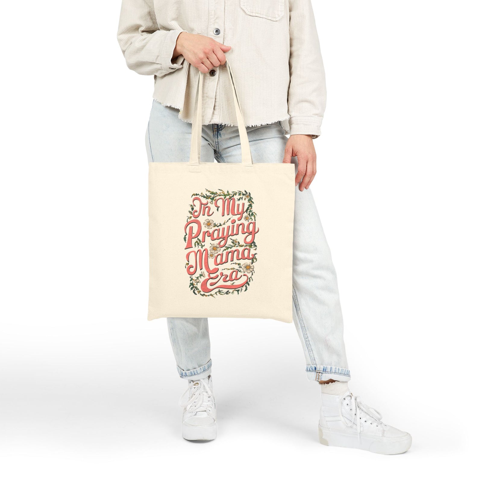 In My Praying Mama Era Floral Cotton Canvas Tote Bag Mother's Day Gift