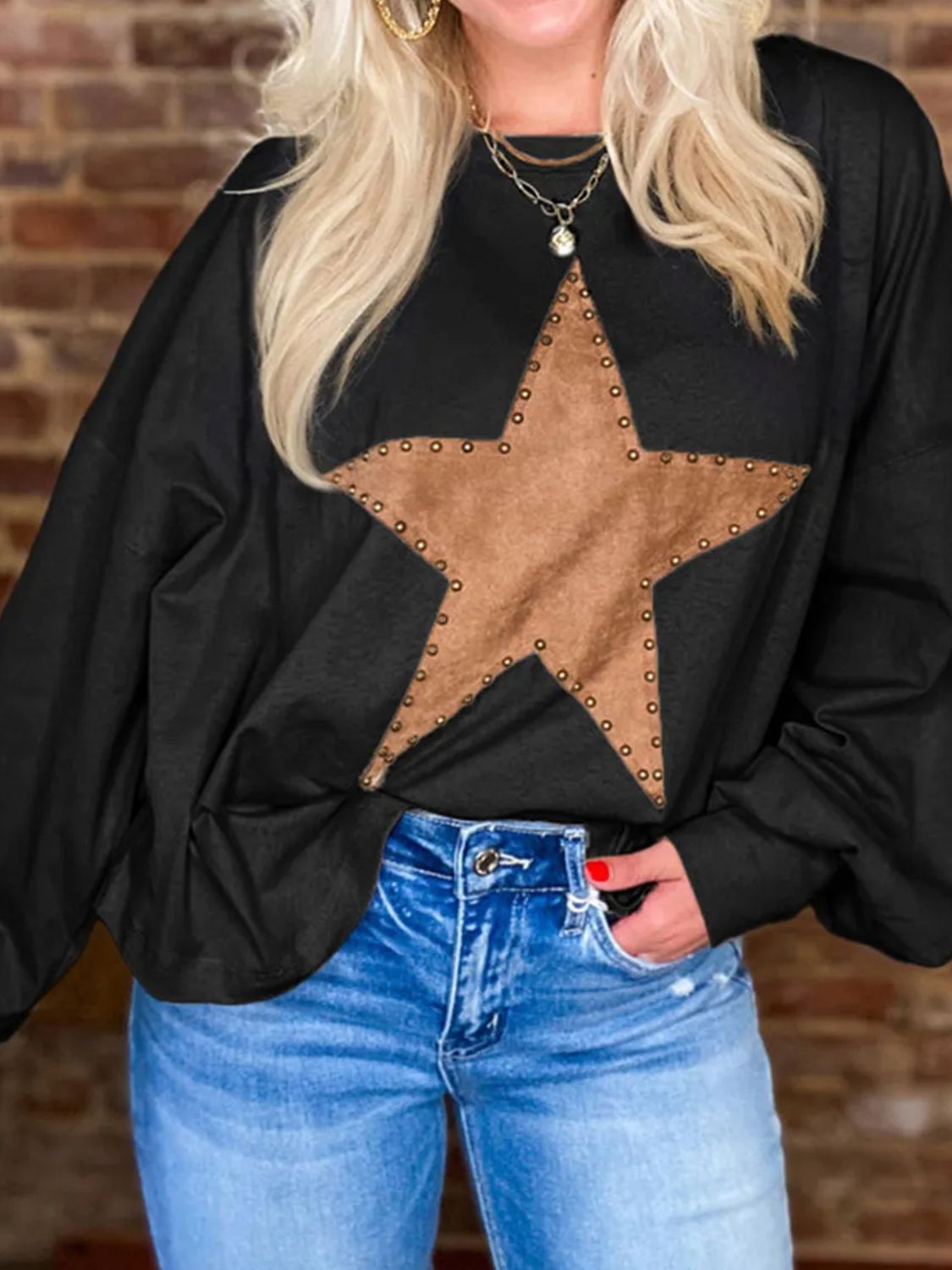 Star Round Neck Long Sleeve Blouse - Sydney So Sweet