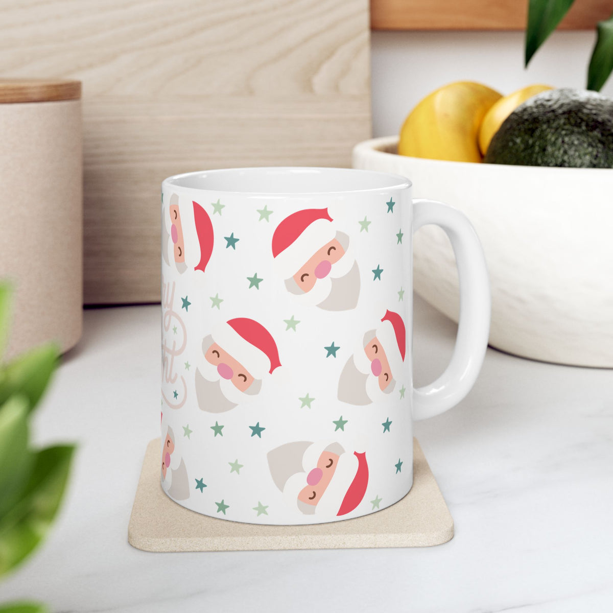 Merry & Bright Starry Santa Christmas Ceramic Mug Coffee Cup (11oz & 15oz)