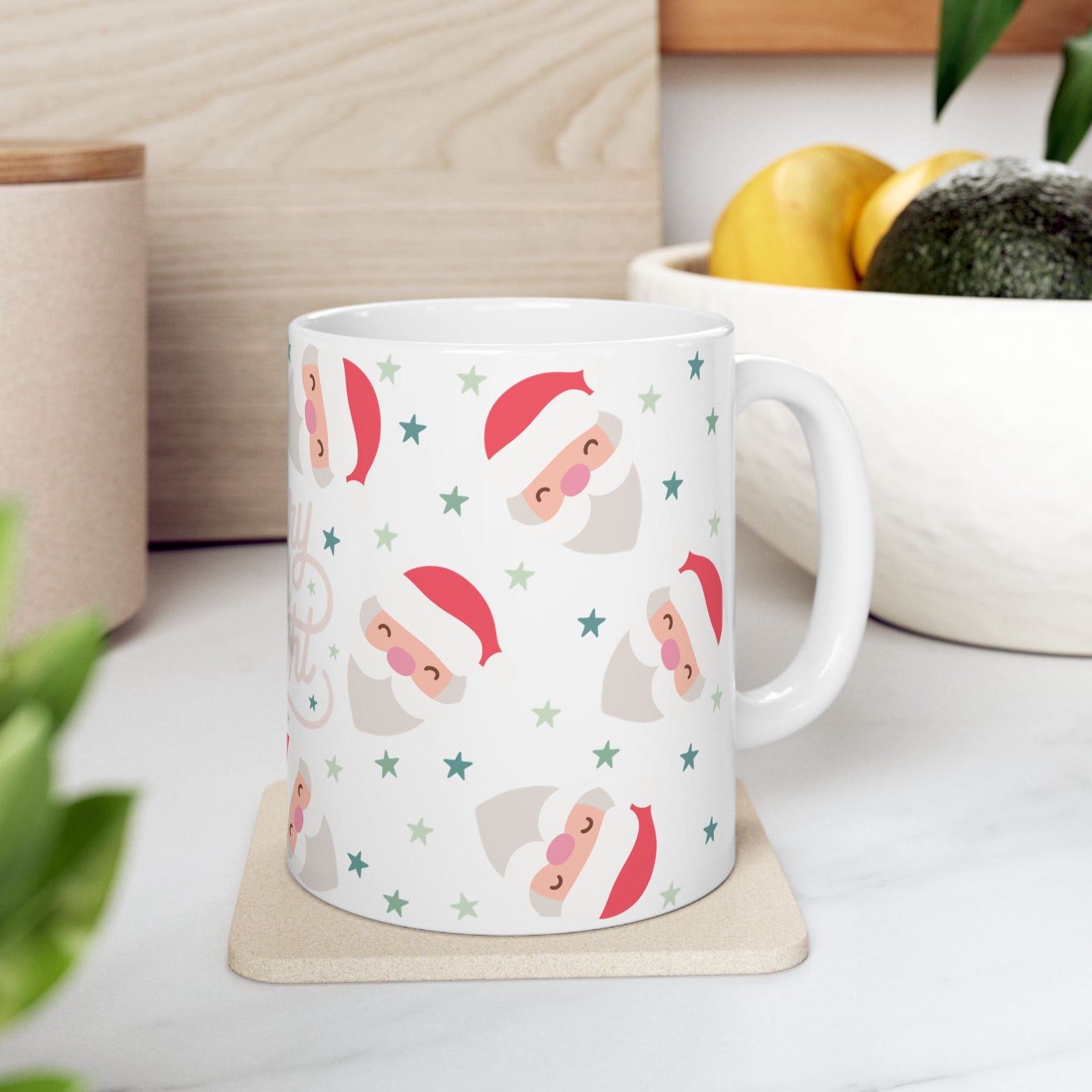 Merry & Bright Starry Santa Christmas Ceramic Mug Coffee Cup (11oz & 15oz)