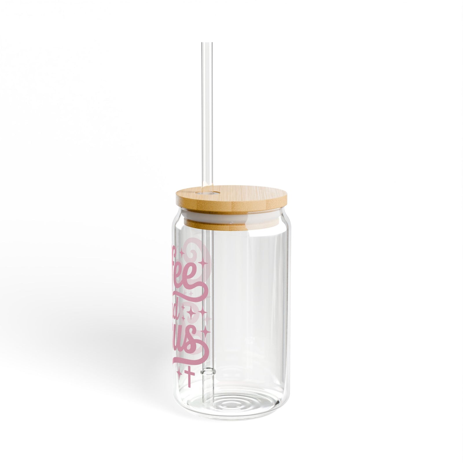 Coffee and Jesus Pink Script 16oz Sipper Glass Tumbler with Bamboo Lid & Straw - Sydney So Sweet
