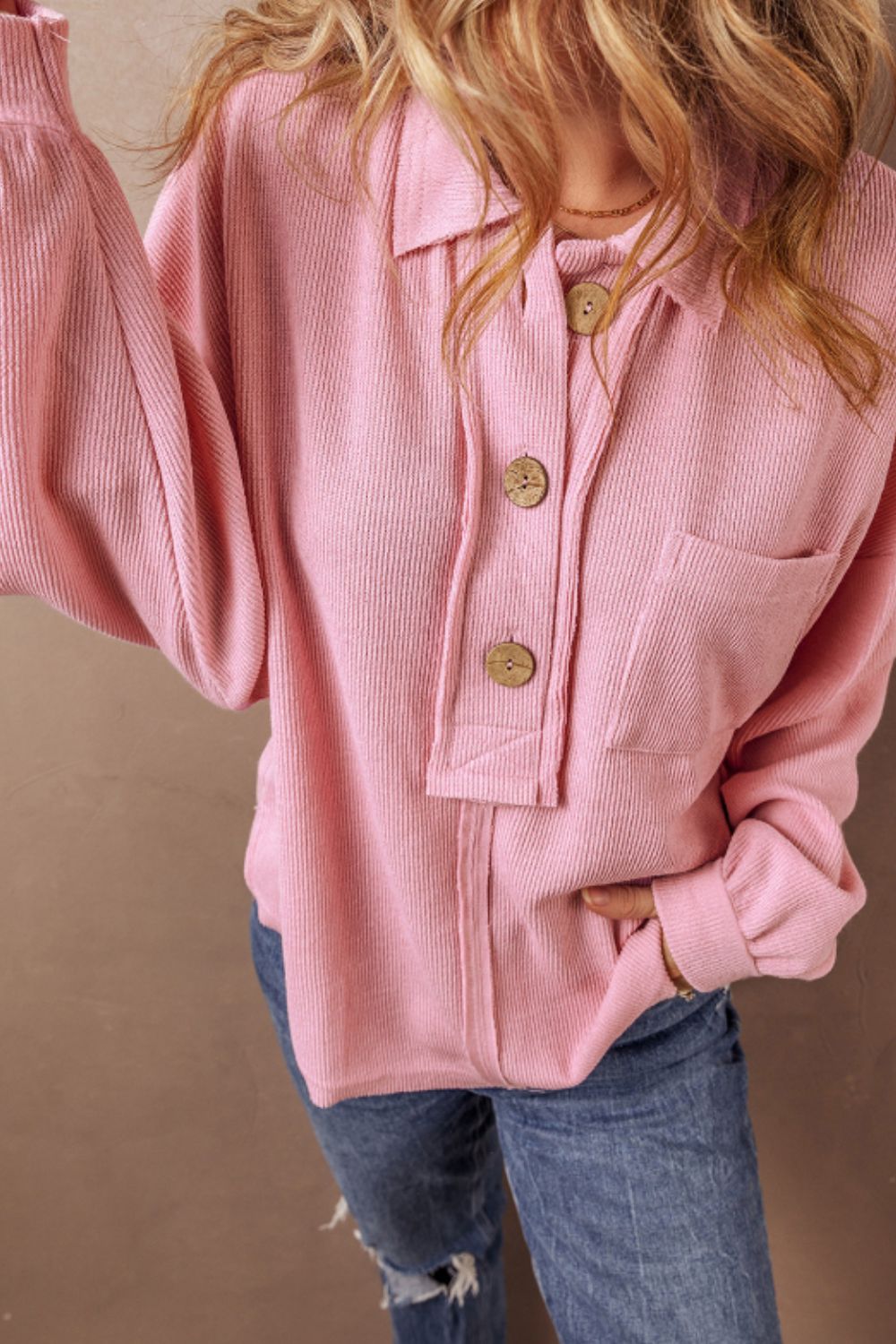 Pocketed Half Button Long Sleeve Sweatshirt Top - Sydney So Sweet