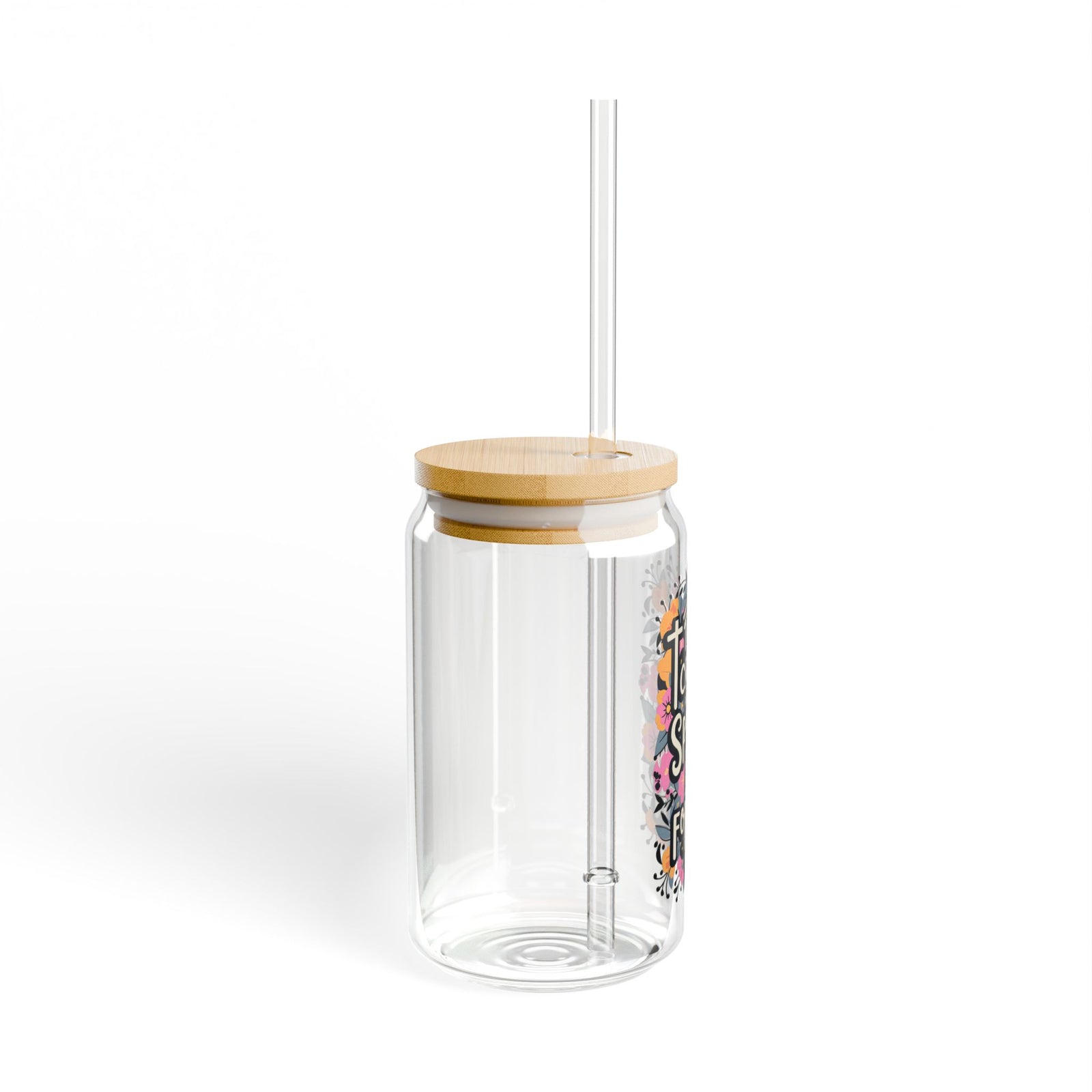 The Cross Has Spoken I Am Forgiven Floral Sipper Glass 16oz Reusable Drink Jar with Lid & Straw
