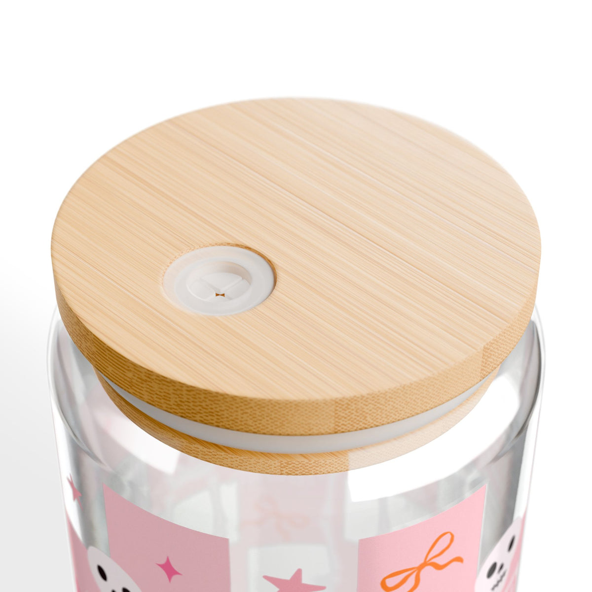 Pink Checker Skeleton & Bow Halloween Sipper Glass 16oz Reusable Drink Jar with Lid & Straw