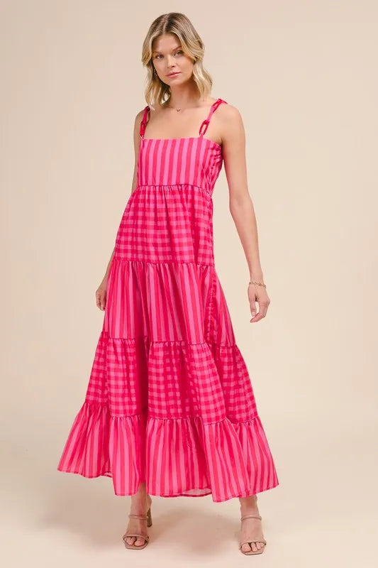 SO ME Stripe Tiered Maxi Dress with Colorful Chain Strap - Sydney So Sweet